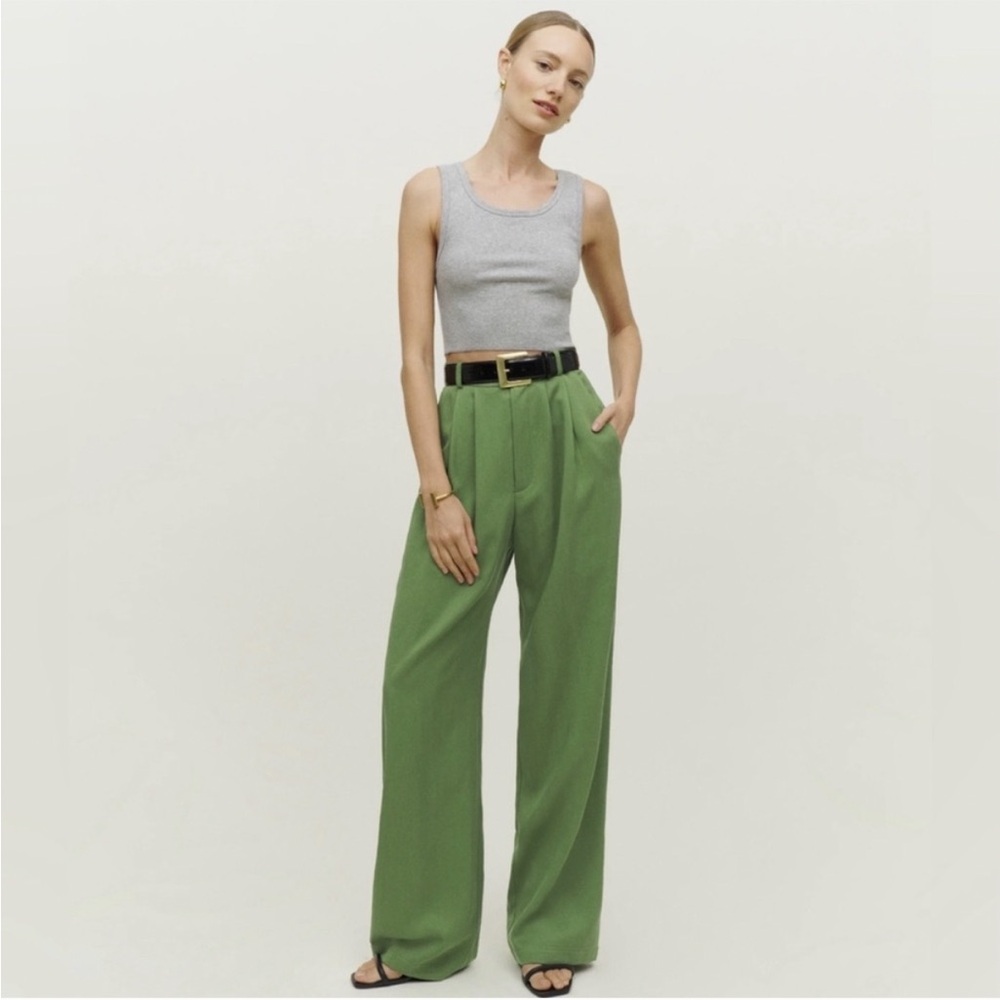 Reformation Mason Wide-Leg High-Rise Green Trousers